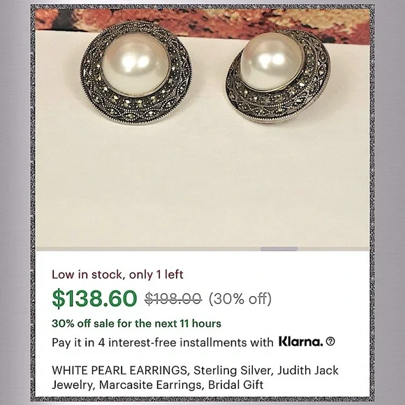 Judith Jack Sterling w/Marcasite and Faux Pearl Earrings - Picture 10 of 11